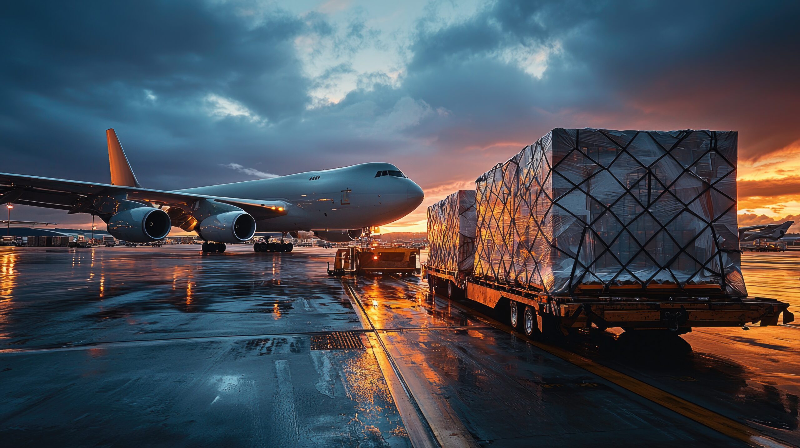 Freighter aircraft at the airport being loaded with logistics containers for air shipment --ar 16:9 --quality 2 --stylize 250 --v 6.1 Job ID: 903b5f76-96d1-41ac-8c8d-2f02be3380f2